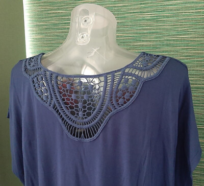 superschöner Häkel-Rückenausschnitt: Vivance T-Shirt * Dunkelblau * 44-46 *