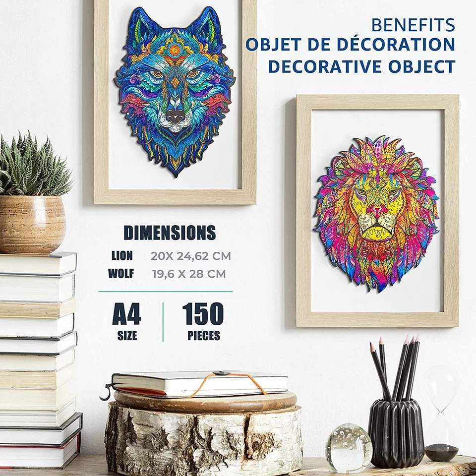 OTAKUKID® - Puzzle de Madera de Animales -Pack Completo con 2 Puzzles (León & L - Imagen 3 de 4