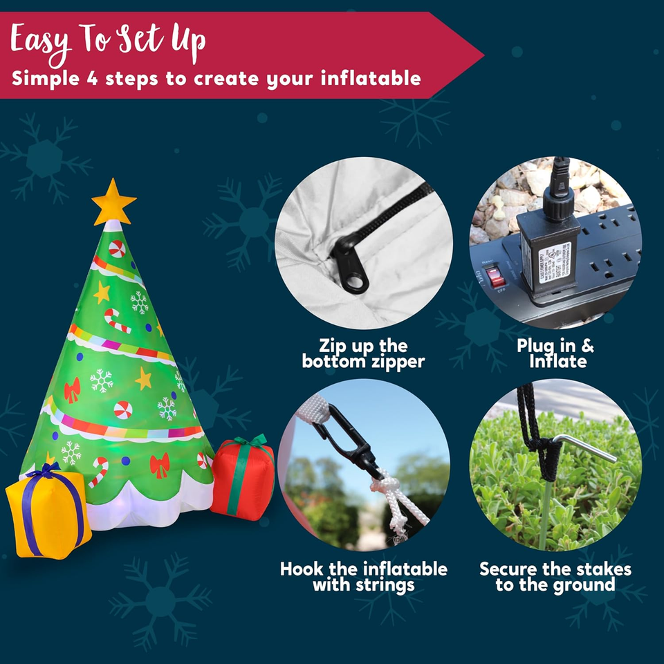 6 FT Tall Christmas Tree Inflatable, Rainbow Ribbon Christmas Tree