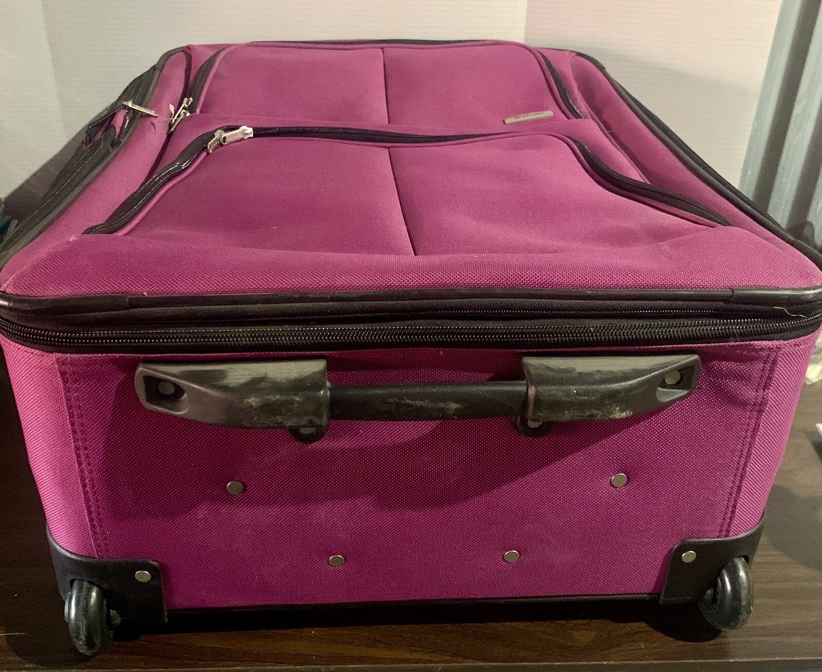 Purple Delsey Large Luggage on Wheels Adjustable Handle
