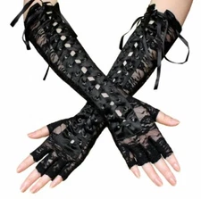 Gothic Punk Rock Long Fingerless Lace Gloves US Seller
