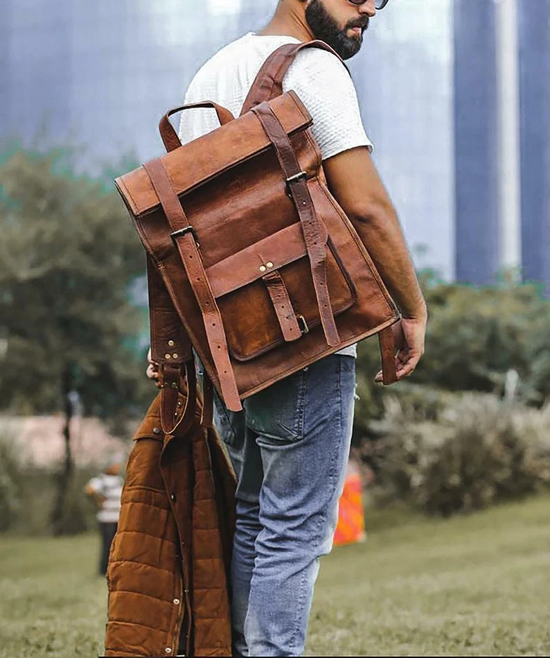 Buy Handmade Large Brown Leather Backpack For Men Vintage Leather Backpack  For Women  Leather Laptop Backpack For Men and Women With Padded Laptop  Compartment at