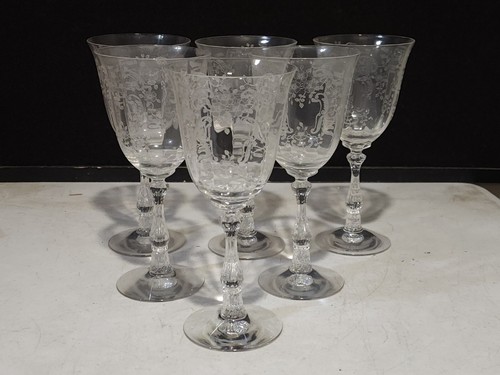 SET OF 6- Fostoria Meadow Rose Etched Water Goblets 7 3/4"