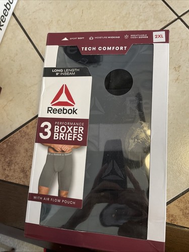 Herren Reebok Performance Boxershorts 3er Pack Air Flow Pouch Größe 2XL 9" Schrittlänge