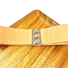 Vintage 80s PEACH Malco Modes Wide Elastic Cinch Belt Metal Buckle Petite