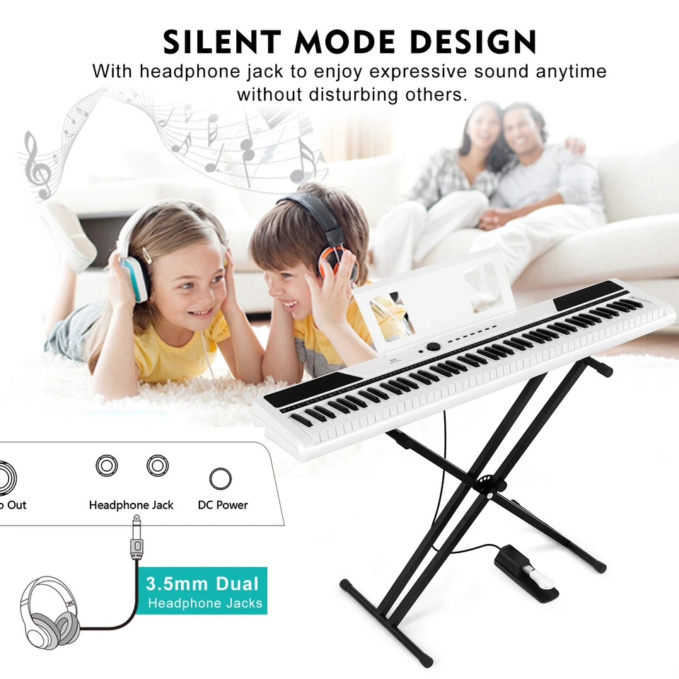 ♬Mustar Portable Digital Piano 88 Semi Weighted Keys Keyboard Pedal Stand White - Image 4 of 4