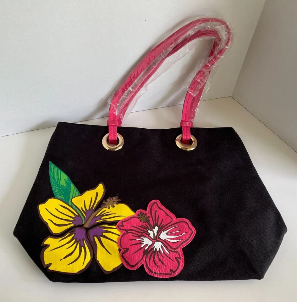 Bolso de Viaje Avon Tropical Apliques Rosa Amarillo Flores con Asas Rosa Foto 2 de 4