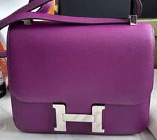 Hermes Constance Evercolor 2Way Shoulder Bag Crossbody Purple Silver Women