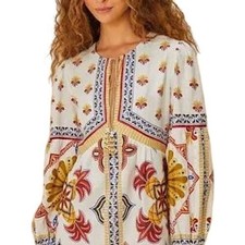 Farm Rio Off-White Marys Tiles Lenzing Ecovero Euroflax Mini Dress Size Large