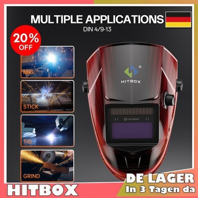  HITBOX Schweißhelm Automatik Avcz TIG/MIG True Color 3,64'' Sichtfeld DIN4/9-13