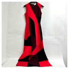 Alexandermcqueen Ladies Rayon Dress Red Black Geometric Sleeveless Italy 3984406