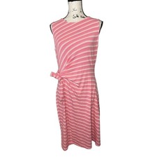 Talbots Striped Tie Waist Dress Womens M Pink Excellent Sleeveless Sheath