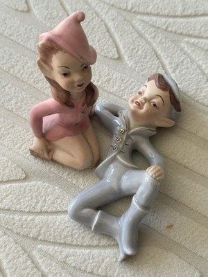Holland Mold Ceramic Pixie Elf Pair Vintage Figurines
