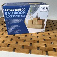 5 Piece Set Bamboo Bathroom Accessories Mat Toothbrush Soap Holder Cup Tray