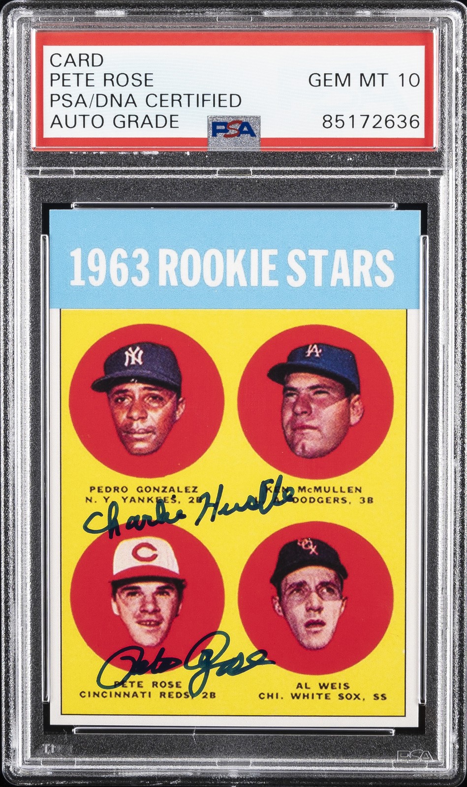 PETE ROSE SIGNED AUTOGRAPHED TRADING CARD "CHARLIE HUSTLE" AUTO GRADE PSA DNA 10