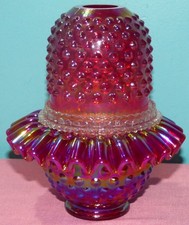Vintage Fenton Hobnail Iridescent Ruby Red Carnival Fairy Lamp light 3 Piece