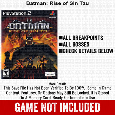 Batman Rise of Sin Tzu 100% PS2 Memory Card All CHEATS ITEMS