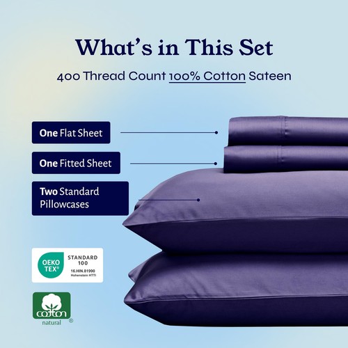 California Design Den Softest 100% Cotton Sheets, Full Size Sheet Sets, 4 Pc, - Picture 3 of 8