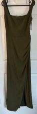 Lulus NWT Glamorous Disposition Olive Green Square Neckline Ruched Maxi Dress M