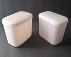 2 Anchor Hocking Ribbed Milk Glass Rectangle Lidded Refrigerator  Storage Dishes