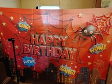 Birthday Spiderweb Party Backdrop Banner Decoration, Red Black Yellow White