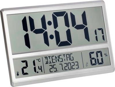 TFA Dostmann XL Funk Wanduhr Digital Temperatur Luftfeuchtigkeit Silber 360 mm