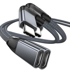 Right Angle USB C Extension Cable 3.3FT 2Pack, USB-C Male to Female Cable