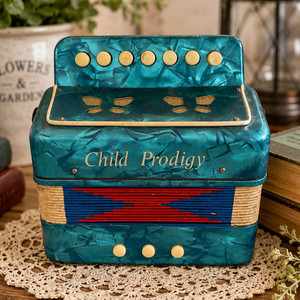 VTG Child Prodigy Toy Accordion Blue Pearloid Working Kids Musical Instrument
