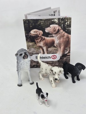 VTG Schleich Dog Figure Lot Of 4 - Howling Wolf, Dalmatian, Pug, & Jack Russell 