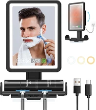 Shower Mirror Fogless for Shaving, LED Heated Rechargeable Fogless Mirror for Sh