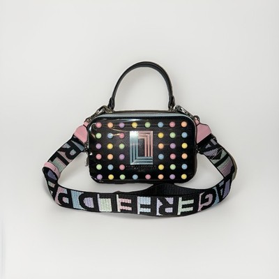 Karl Lagerfeld Paris Leather Simone Crossbody Camera Bag Studded Dots Pattern