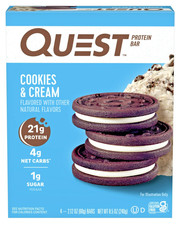 Quest Protein Bar Cookies and Cream 4 Count 21g Protein Gluten Free Low Sugar