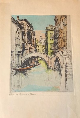 VTG Christmas Card Ponte del Paradiso Venice Etching Artist Ernest David Roth