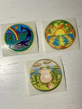 Lot of 3 Vintage Stickers Illuminations Whale 1979 Frog and Sunset 1981 