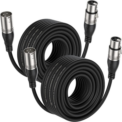 XLR Cable 50Ft 2 Packs - Premium Balanced Microphone Cable with 3-Pin XLR