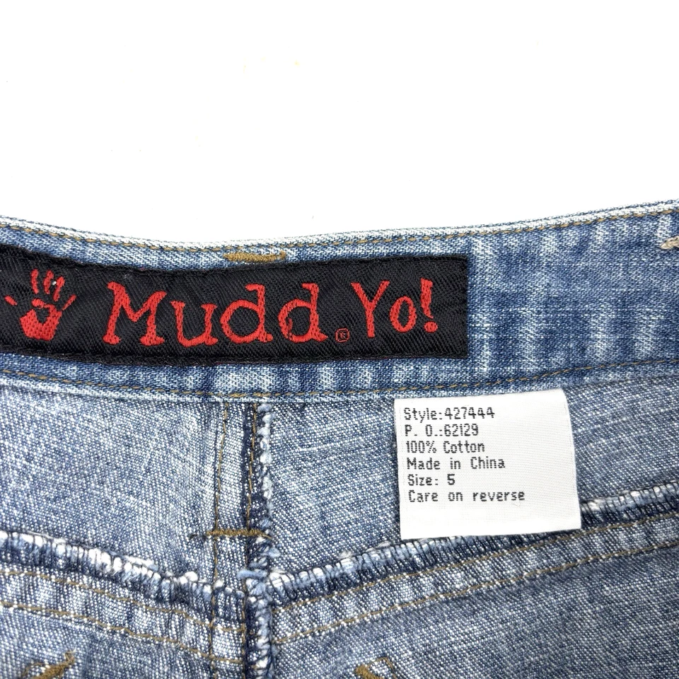 De colección años 90 Y2K Mudd Yo! Pantalones cortos de mezclilla de tiro medio lavado mediano con cordones laterales Jr 5 27x3" Foto 2 de 4