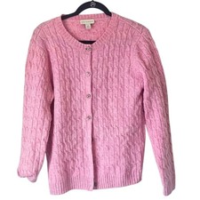 Appleseed's 100 Wool Cable Knit Cozy Cottagecore Cardigan, Light Pink, Size S