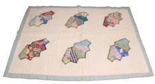 Vintage Handmade Patchwork Quilt Grandmothers Fan Design Child Baby Blanket