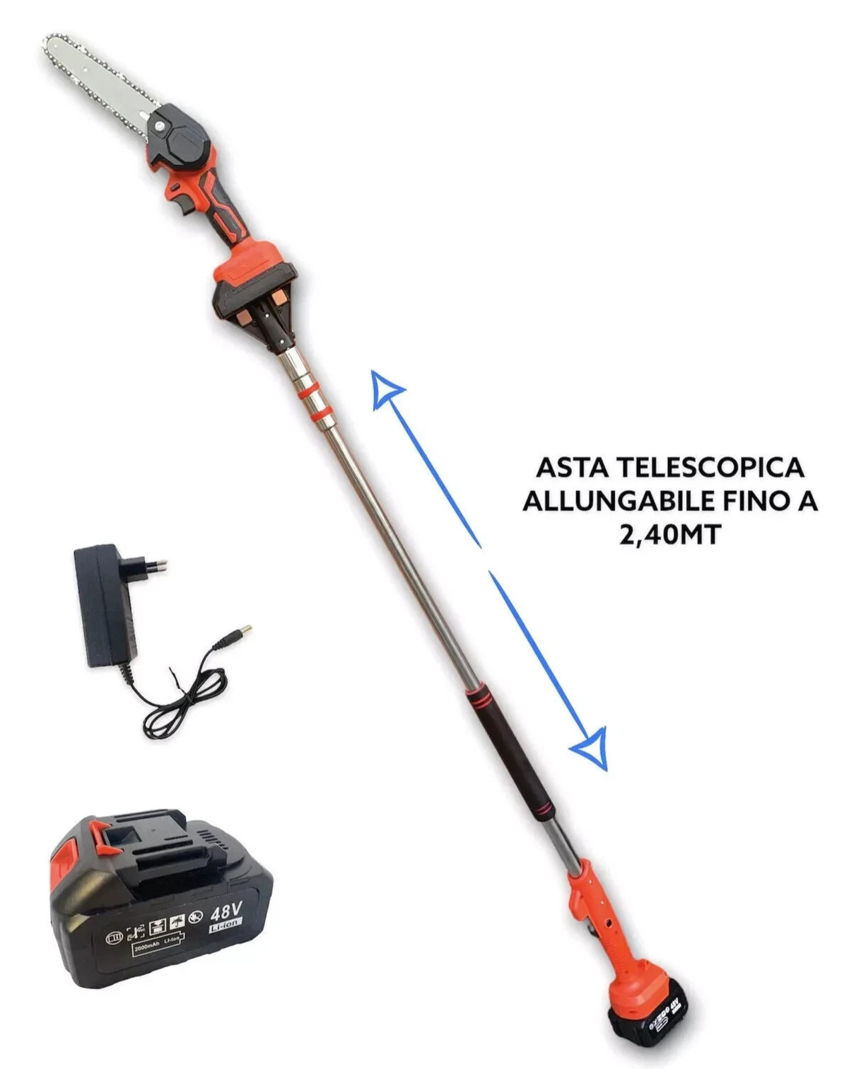Motosega Tronca Rami Tagliarami Potatore Con Batteria  Asta Telescopica 240 CM