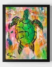 GUAJARDO Original Expressionism Sea Turtle 14X11 Canvas Signed Art