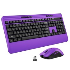 Wireless Keyboard and Set with Quiet Keys, 2.4G Full Size Purple Keyboard and...