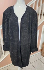NINE WEST Black Print Textured Collarless Open Front Long Blazer Jacket Sz 24W 