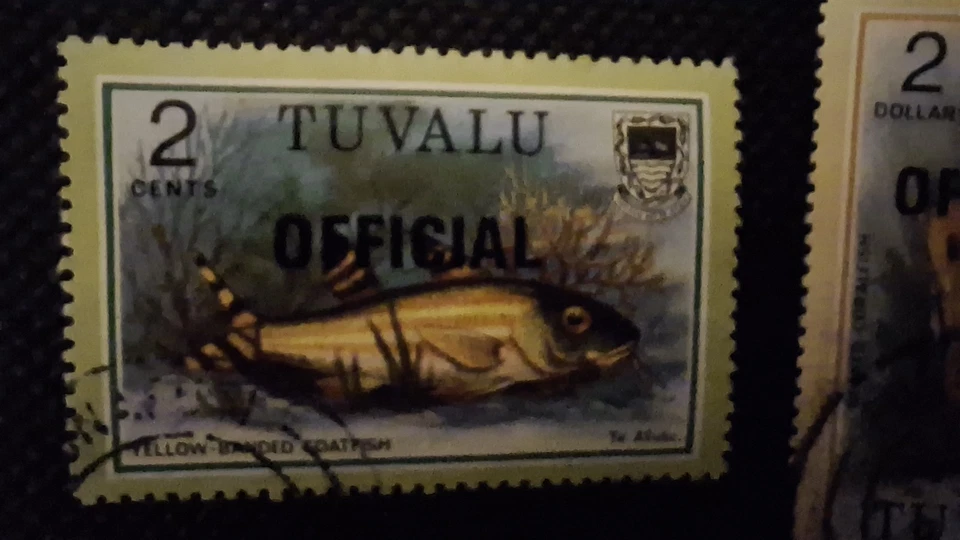 TUVALU 1980s set of 18 Stamps FISH unmounted stamped overprint OFFICIAL - Image 4 of 4