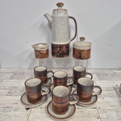VTG Gres Paysan Japan Stoneware 17 pc Coffee Set Kettle Mugs Saucers Cream Sugar