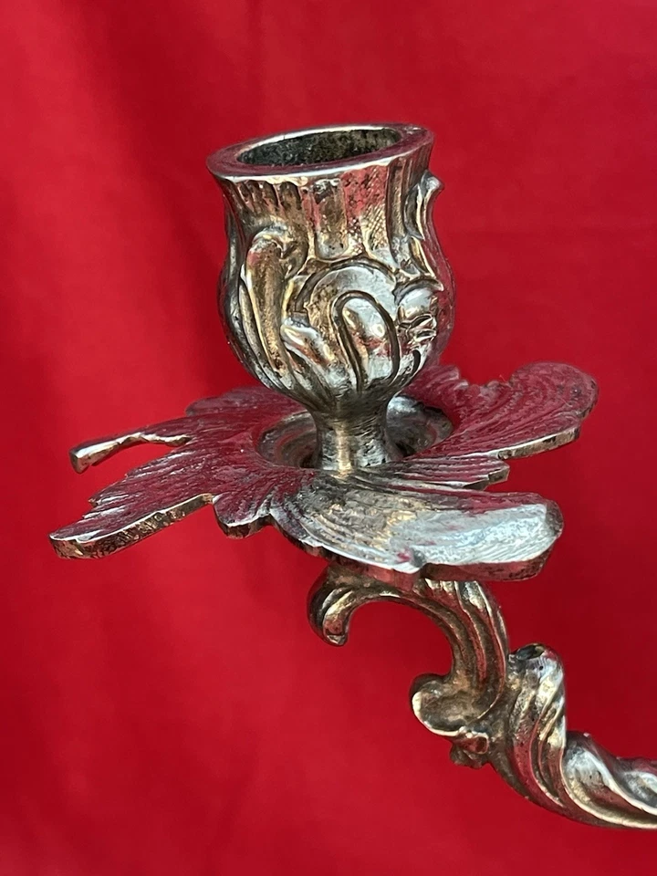 Grand Candélabre en Métal Argenté Style Rococo – XIXe siècle Chandelier Ancien - Photo 4/4