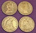 A collection of quarters 1841 Capped bust, 1853 & 54 Seated liberty, 1895 Barber