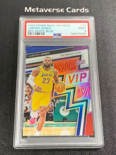 2025 Panini NSCC VIP Gold Pack Lebron James Red White Blue Prizm /25 PSA 9