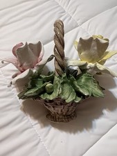 VTG Nuova Capodimonte Fili Savastano Porcelain Roses In A Basket 7"x5" Large
