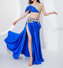 New Egyptian Oriental Blue Belly Dance Professional Costume Bra Skirt One Size