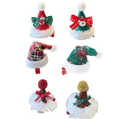 Christmas Theme Santa Hat Hair Clip Tinsel Tulle Cone Hat Cartoon Photo Props